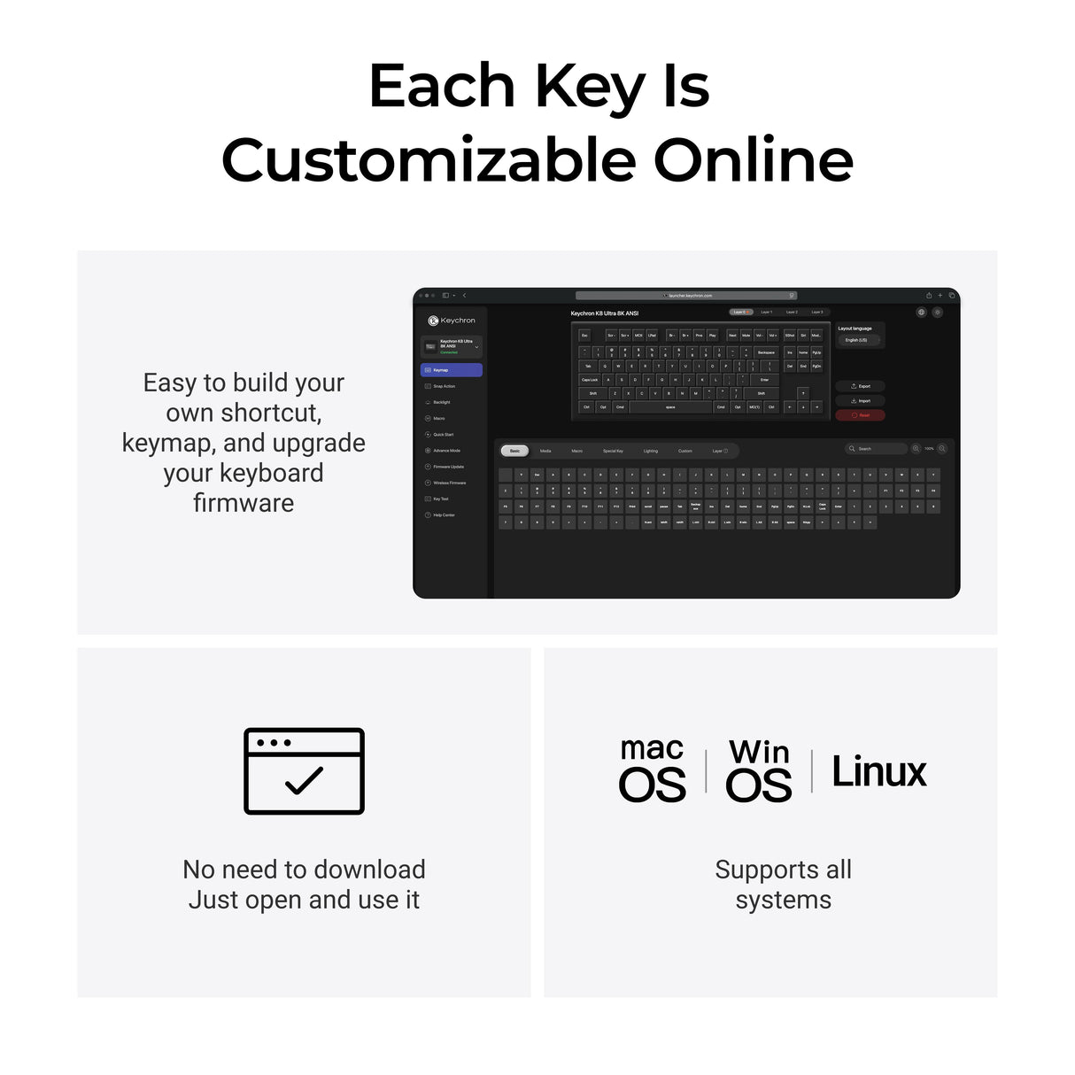 Keychron K10 Ultra 8K Keyboard Nirkabel Mekanik dengan Polling Rate 8000 Hz, Baterai 4000 mAh, dan Switches APEX Hot-Swappable - Keycaps, Computer