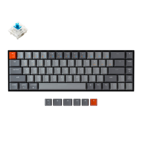 Keychron K6 hot-swappable compact 65% wireless mechanical keyboard for Mac Windows iOS Gateron switch blue with type-C RGB white backlight