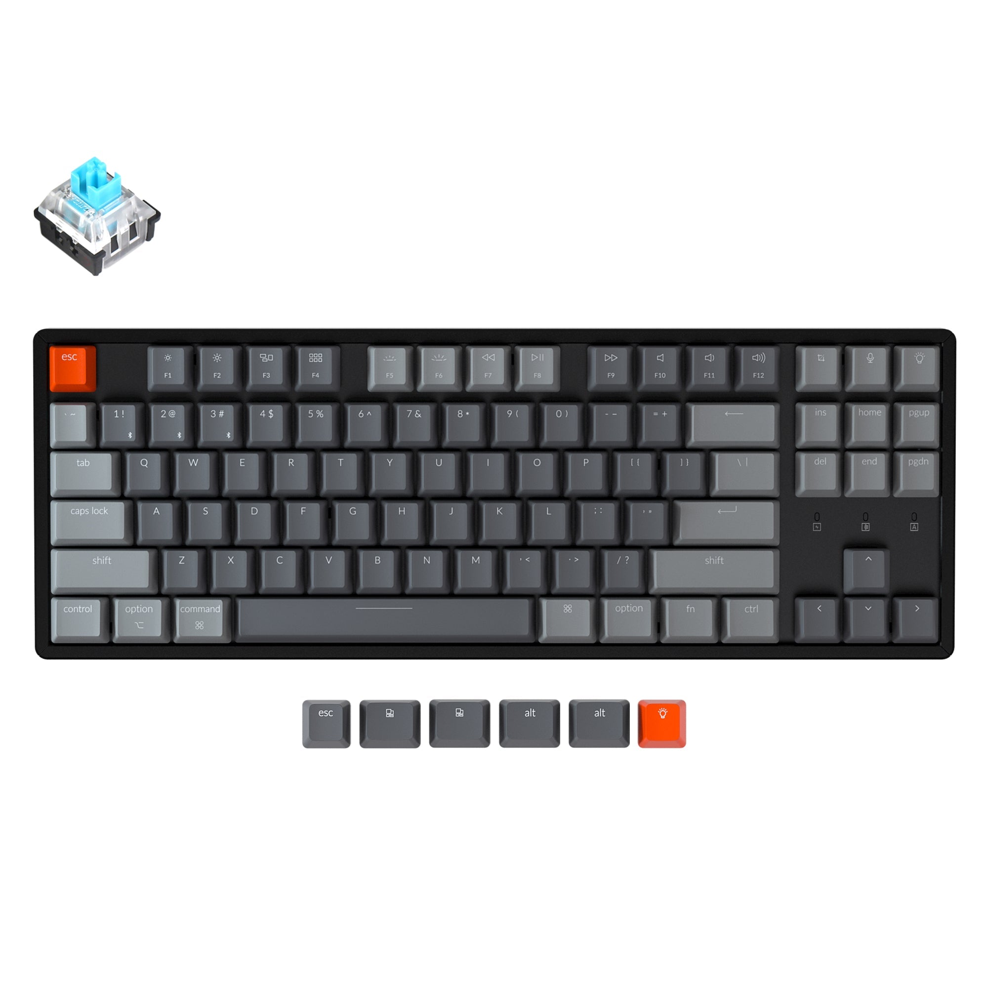 Keychron K8 tenkeyless wireless mechanical keyboard for Mac Windows iOS RGB white backlight aluminum frame with Hot-swappable Keychron Optical switch blue