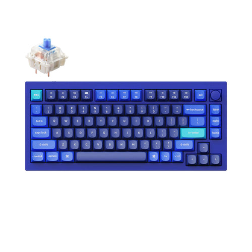 Keychron Q1 QMK VIA custom mechanical keyboard 75 percent layout full aluminum blue frame B knob version for Mac Windows iOS RGB backlight with hot swappable Gateron G Pro switch blue