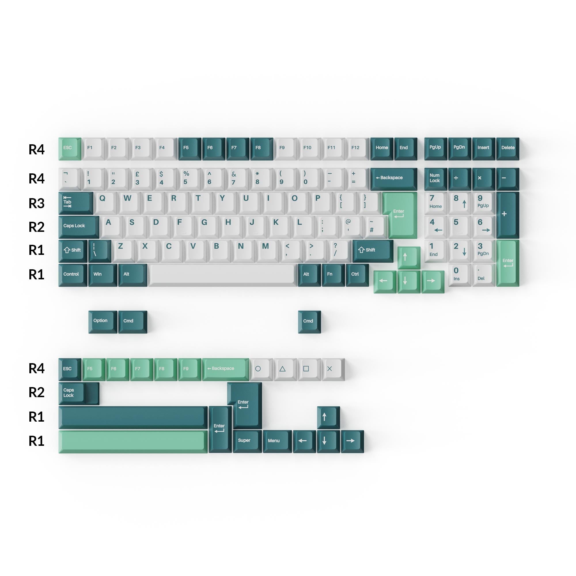 Keychron double shot PBT Cherry profile full set keycap set white mint for UK ISO 96% and 75% and 65% layouts